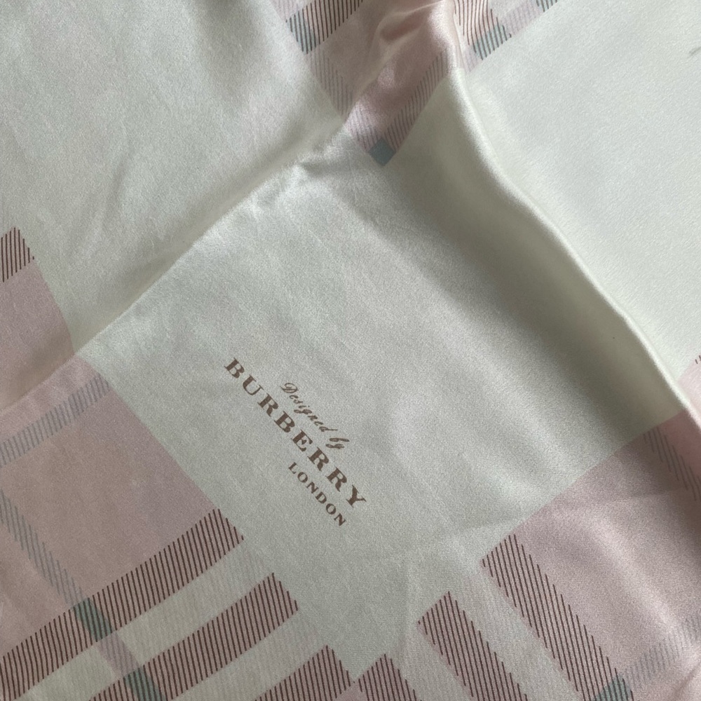Authentic Burberry Pink Black Nova Check Plaid Print Silk Scarf - Picture 3 of 11